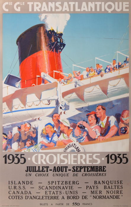 En vente :  CIE GLE TRANSATLANTIQUE 1935 NORMANDIE CROISIERES ISLANDE SPITZBERG MER NOIRE