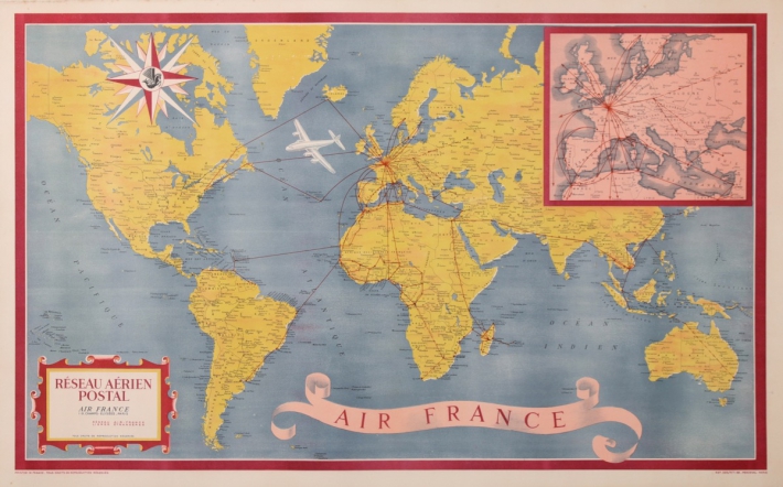 En vente :  AIR FRANCE PLANISPHERE RESAU AERIEN POSTAL