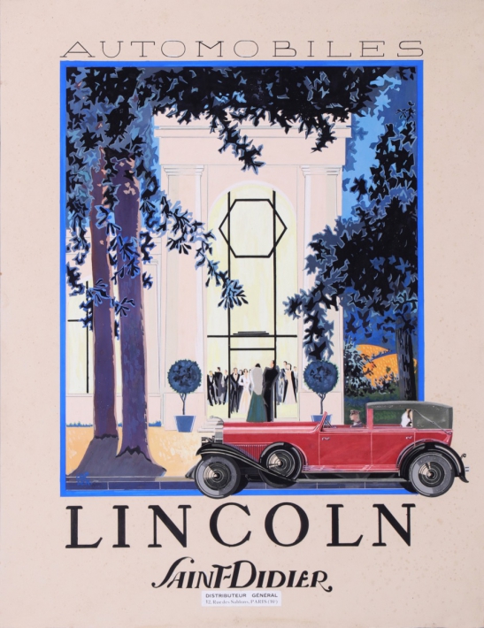 En vente :  LINCOLN AUTOMOBILES SAINT-DIDIER  GOUACHE  PROJET  D'AFFICHE 2