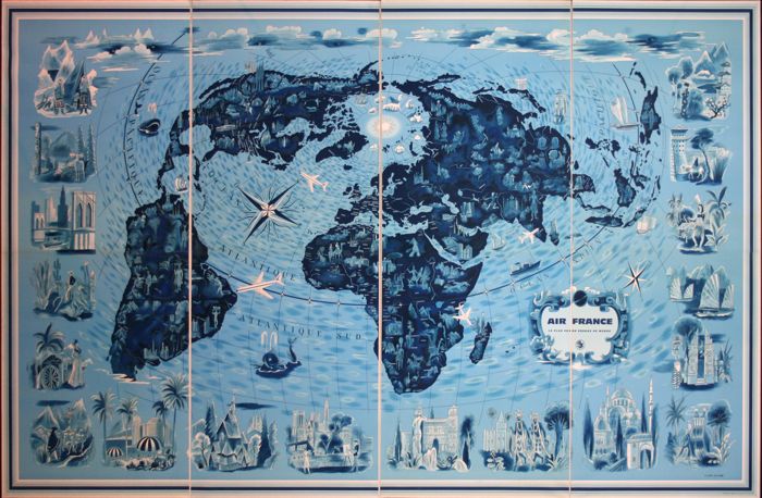 En vente :  PLANISPHERE AIR FRANCE   2x4 Panels Gone up in folding screen