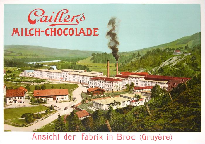 En vente :  CAILLER FABRIQUE MILCH CHOCOLADE  VUE GENERALE USINES AFFICHE ANCIENNE