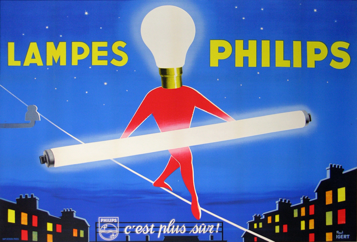 En vente :  AFFICHE ANCIENNE DECO LAMPES PHILIPS - C EST PLUS SUR -