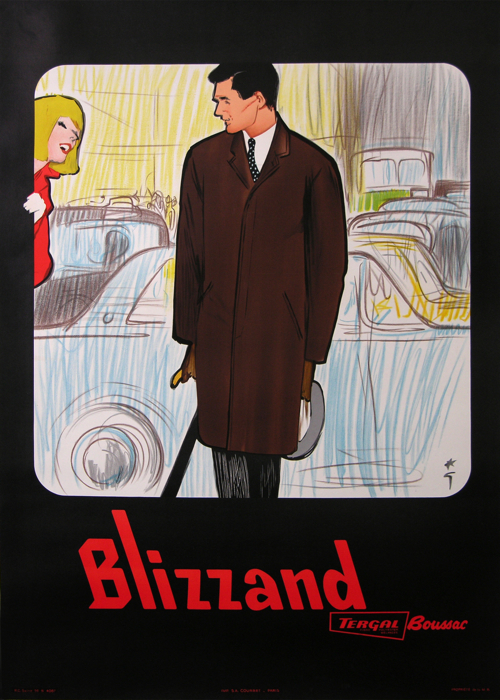 En vente :  BLIZZAND L HOMME A L IMPERMÉABLE BRUN- AFFICHE ANCIENNE