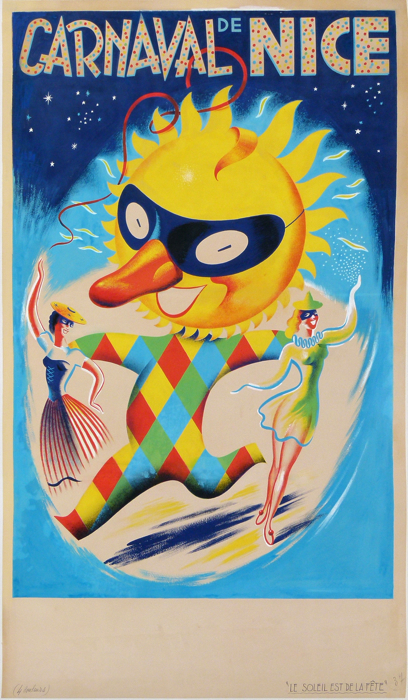 En vente :  CARNAVAL DE NICE LE SOLEIL EST DE LA FETE MAQUETTE ORIGINALE GOUACHE