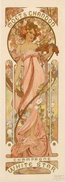 En vente :  MUCHA CHAMPAGNE MOET CHANDON WHITE STAR - AFFICHE ANCIENNE