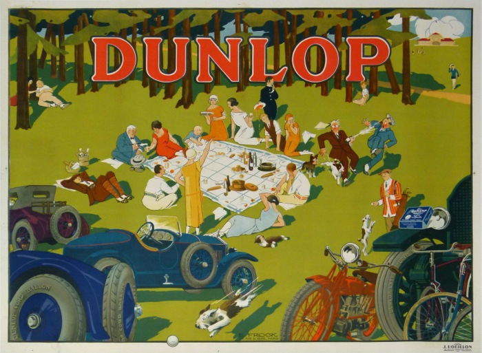 En vente :  AFFICHE ANCIENNE POUR LES PNEUS DUNLOP - LE PICNIQUE
