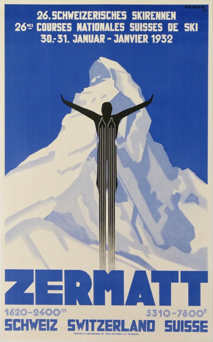 En vente :  KRAMER 1931 ZERMATT 26EME COURSE INTERNATIONALES SUISSES DE SKI 1932