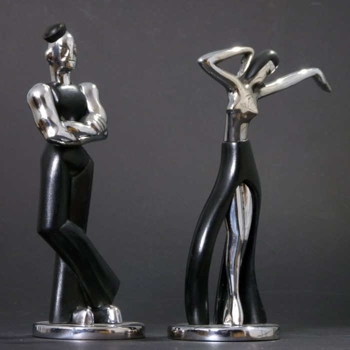 En vente :  PAIRE DE PERSONNAGE DANSEUR ART DECO  CUBISTE METAL ET BOIS