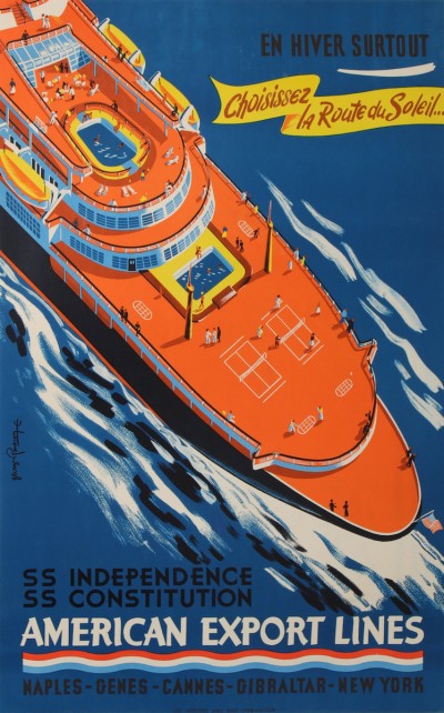 En vente :  AMERICAN EXPORT LINES SS INDEPENDENCE SS CONSTRUCTION EN HIVER