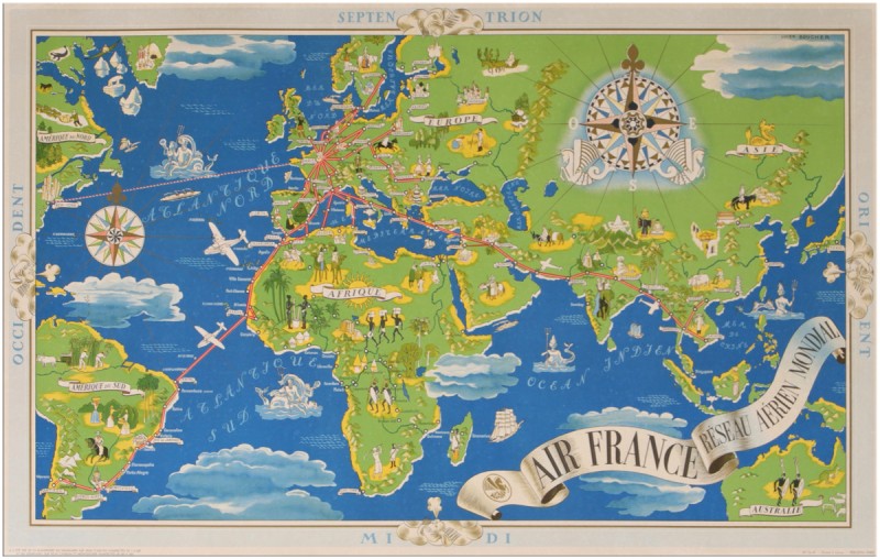 En vente :  AIR FRANCE PLANISPHERE RESEAU AERIEN MONDIAL