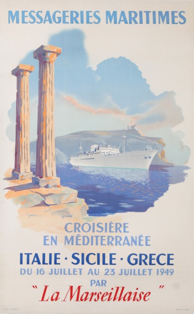 En vente :  MESSAGERIES MARITIMES ITALIE SICILE GRECE CROISIÈRE EN MÉDITERRANÉE LA MARSEILLA