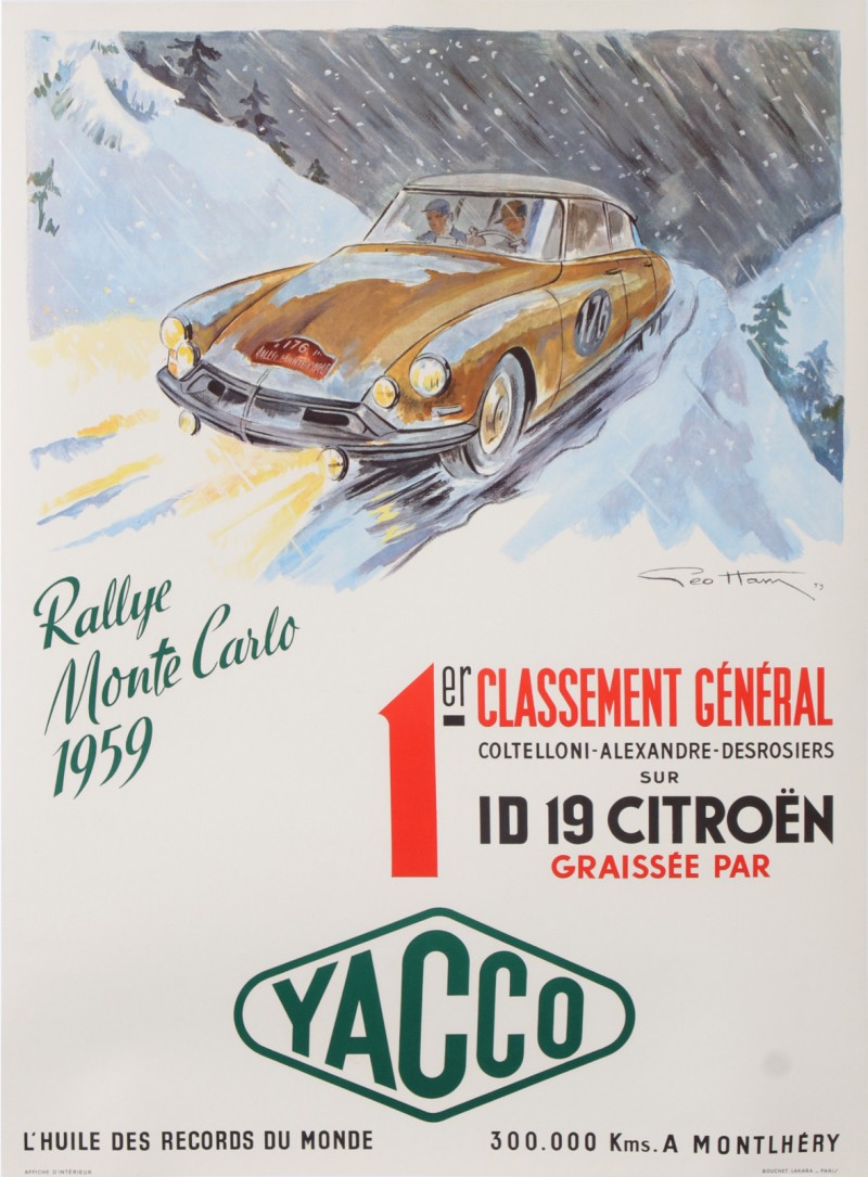 En vente :  RALLYE DE MONTE CARLO  1959 CITROÊN ID 19 PREMIÈRE AU CLASSEMENT  GÉNÉRAL GRAISS