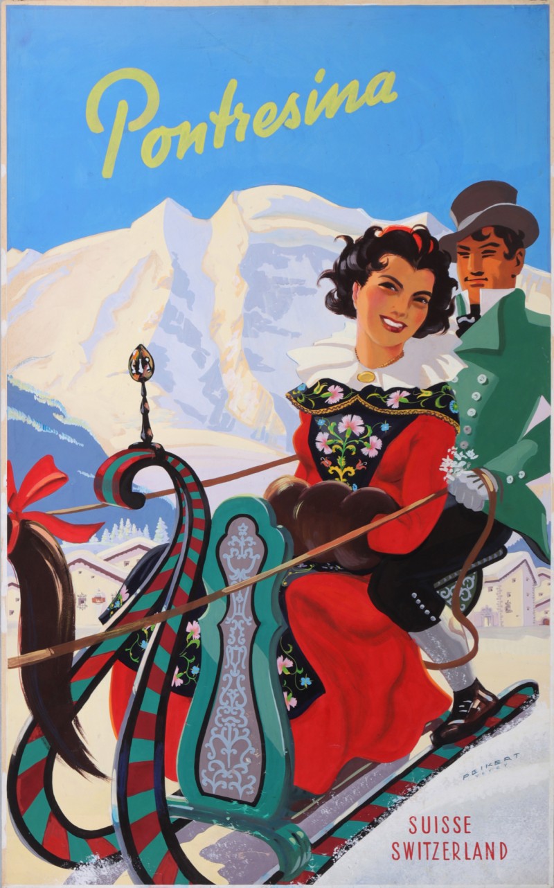 En vente :  VEVEY PONTRESINA  ENGADIN SUISSE SWITZERLAND ORIGINAL PROJECT OF THE POSTER