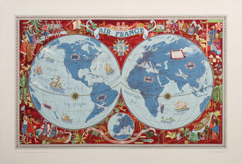 En vente :  AIR FRANCE PLANISPHERE SUR LES AILES D'AIR FRANCE DECOUVREZ LE MONDE