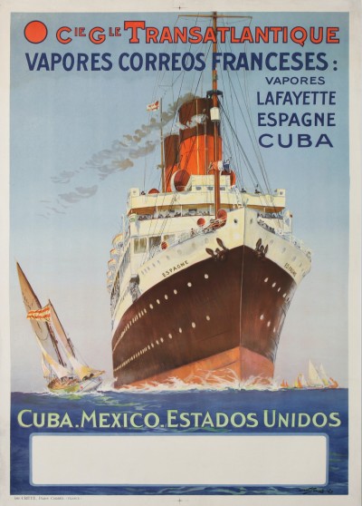 En vente :  Cie Gle TRANSATLANTIQUE VAPORES CORREOS FRANCESES LAFAYETTE ESPAGNE CUBA MEXICO