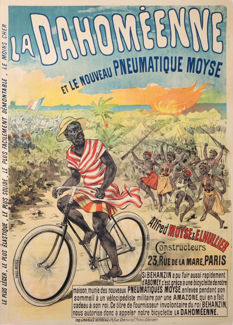 En vente :  CYCLES LA DAHOMÉENNE ET LE NOUVEAU PNEUMATIQUE MOYSE Le plus léger , le plus élastique ,le plus solide , le plus facile