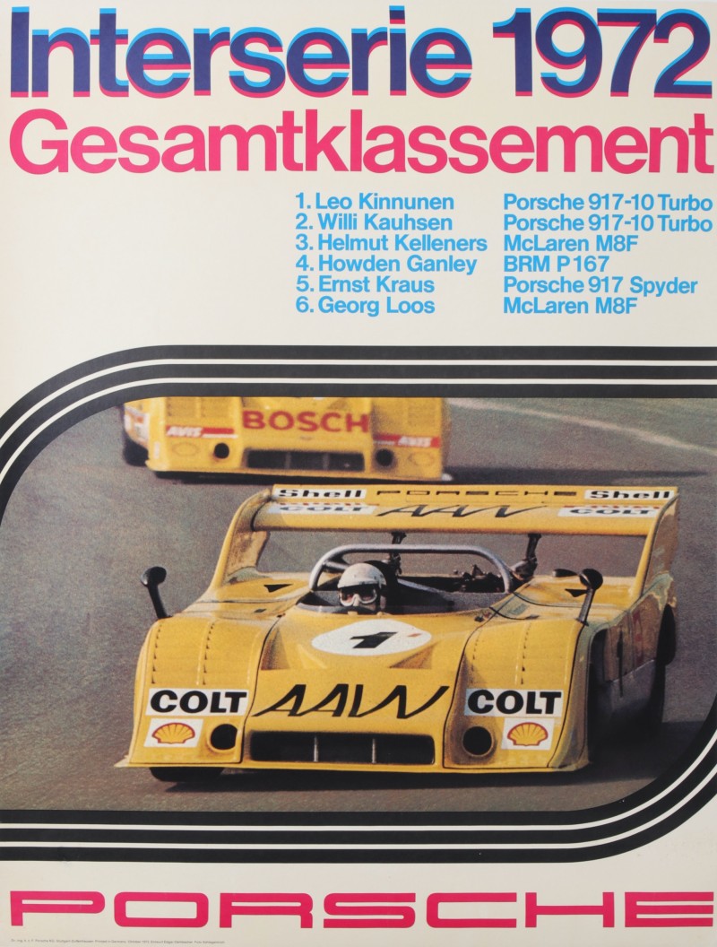 En vente :  SCHLEGELMILCH PORSCHE WINNER INTERSERIE 1972  GESAMTKLASSEMENT