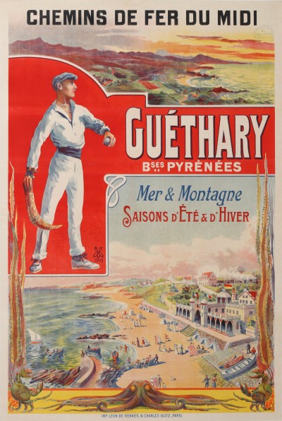 En vente :  GUETHARY CHEMINS DE FER DU MIDI  BASSES PYRENEES PELOTE BASQUE