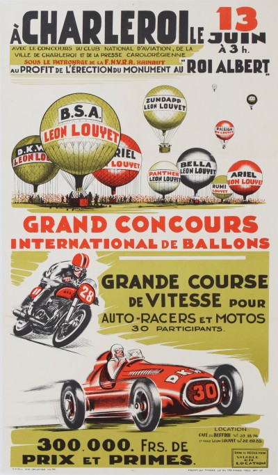 En vente :  CHARLEROIS CONOURS DE BALLONS ET DE VITESSE AUTO-MOTO