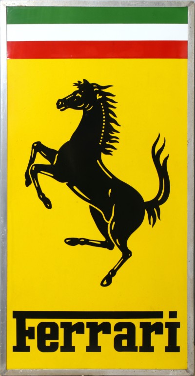 En vente :  FERRARI HISTORIQUE PLAQUE EMAILLEE  RECTANGULAIRE DE CONCESSIONNAIRE  FILIPINETTI GENEVE