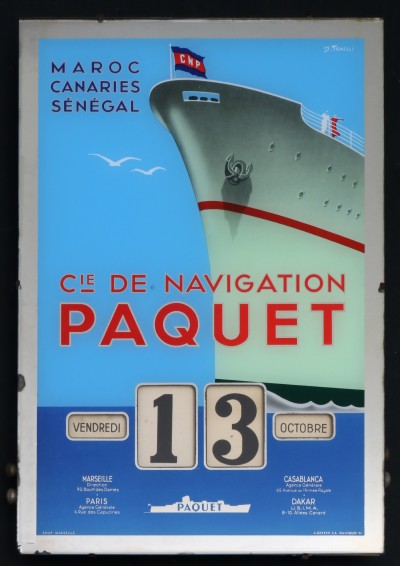 En vente :  CALENDRIER PERPETUEL  Cie NAVIGATION PAQUET  MAROC CANARIES SENEGAL  1960