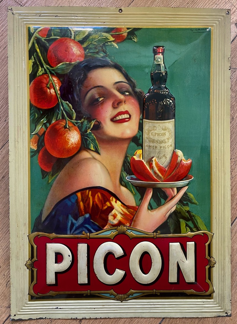 En vente :  PICON ORANGE TOLE LITHOGRAPHIE
