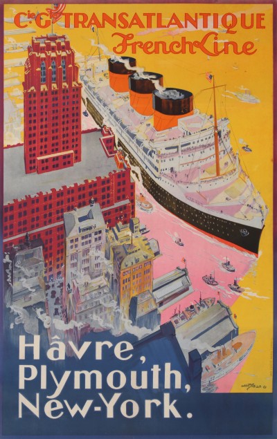 En vente :  Cie Gle TRANSATLANTIQUE FRENCH LINE HAVRE, PLYMOUTH, NEW-YORK