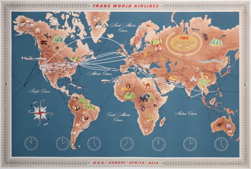 En vente :  GRANDE PLANISPHERE TRANS WORLD AIRLINE TWA