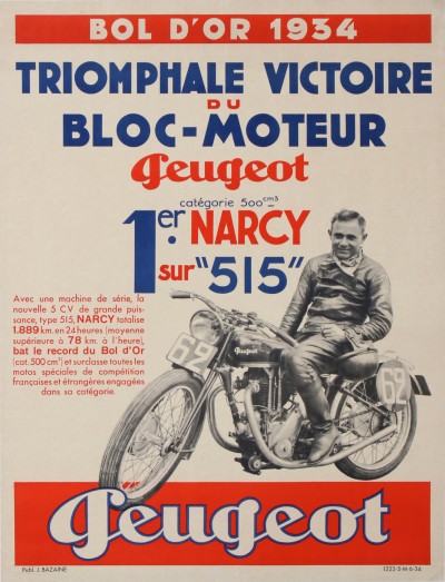 En vente :  TRIOMPHALE VICTOIRE DU BLOC-MOTEUR PEUGEOT BOL 'OR 1934