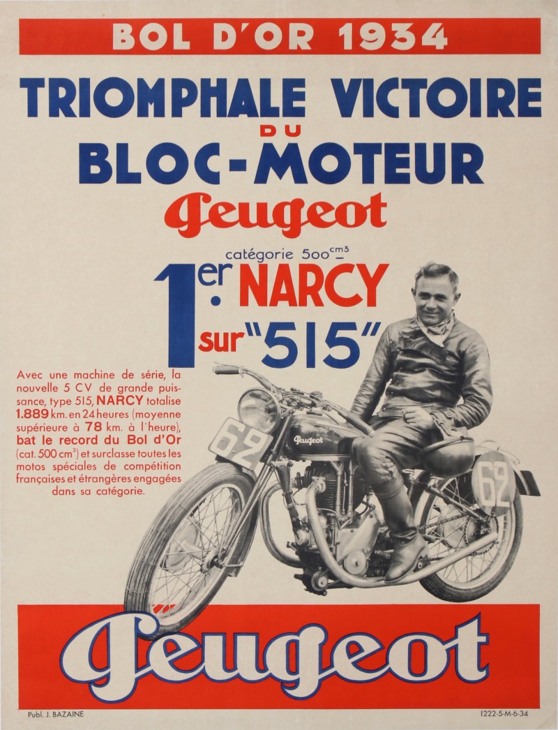 En vente :  TRIOMPHALE VICTOIRE DU BLOC-MOTEUR PEUGEOT BOL 'OR 1934