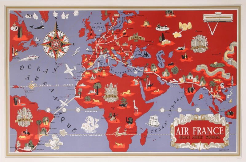 En vente :  PLANISPHERE RÉSEAU AÉRIEN MONDIAL // AIR FRANCE