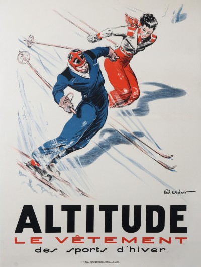 En vente :  AFFICHE SPORT D'HIVER // ALTITUDE - LE VÊTEMENT DES SPORTS D'HIVER