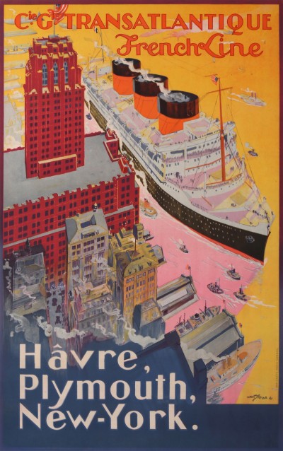En vente :  COMPAGNIE GENERALE TRANSATLANTIQUE FRENCH LINE HAVRE PLYMOUTH NEW YORK