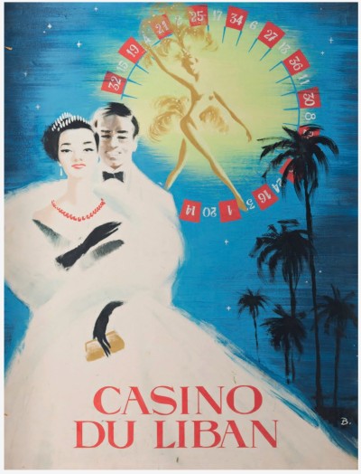 En vente :  CASINO DU LIBAN BEYROUTH  PROJET ORIGINAL DE L'AFFICHE - GOUACHE