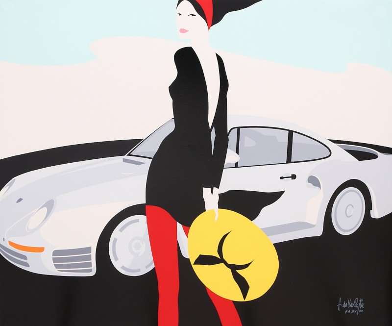 En vente :  UNE ÉLÉGANTE DEVANT UNE PORSCHE 959 - Signée à la main - Numérotée