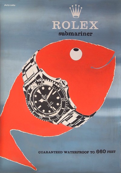 En vente :  ROLEX SUBMARINER 5510 GUARANTEED WATERPROOF to 600 feet   RARE Maquette projet de l'affiche