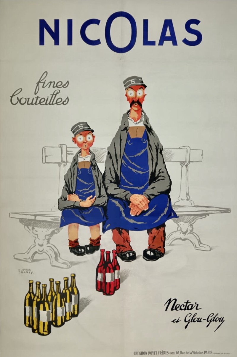 En vente :  DRANSY NICOLAS NECTAR ET GLOU GLOU  ASSIS SUR UN BANC