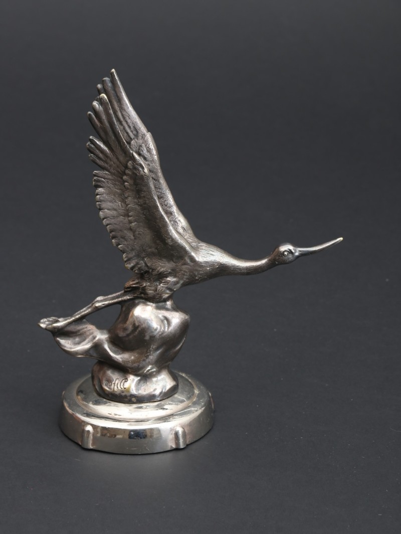 En vente :  LA CIGOGNE DE FONCK MASCOTTE BRONZE ARGENTE