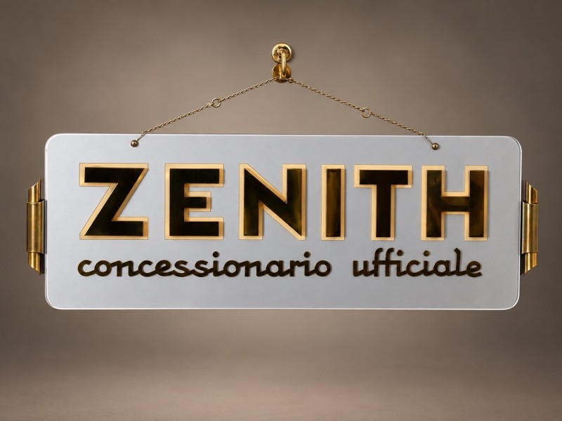 En vente :  ZENITH – EXCEPTIONNELLE ENSEIGNE LUMINEUSE DE CONCESSIONNAIRE OFFICIEL – SATIT MILANO – CIRCA 1960
