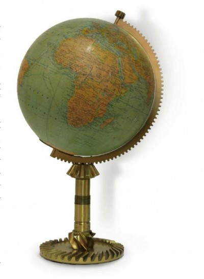 En vente :  PERZEL GLOBE TERRESTRE  ACIER ARGENTÉ / GLOBE SILVER PLATED STEEL