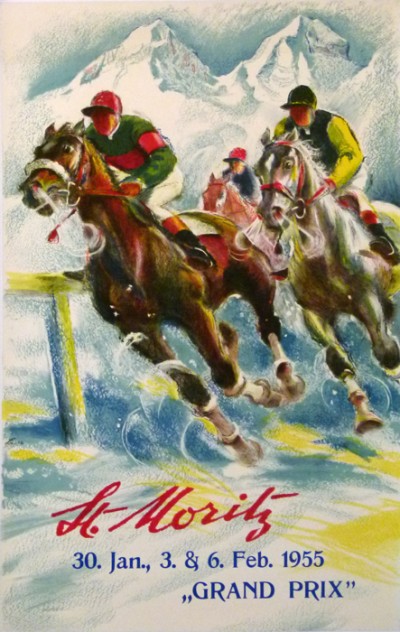 En vente :  ST MORITZ COURSE DE CHEVAUX GRAND PRIX AFFICHE ANCIENNE  COURSE HIPPIQUE