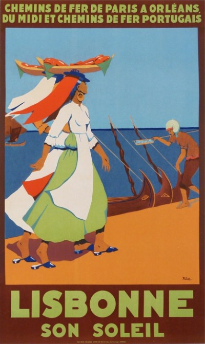 En vente :  CHEMIN DE FER DE PARIS ORLEANS DU MIDI ET PORTUGAL LISBONNE - AFFICHE ANCIENNE