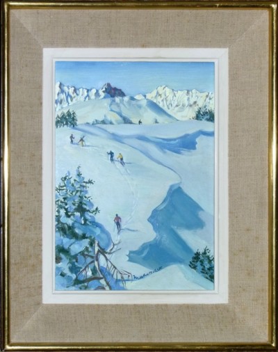 En vente :  KARL MACHATSCHEK - PEINTURE - LA RANDONNEE A SKI.A MEGEVE