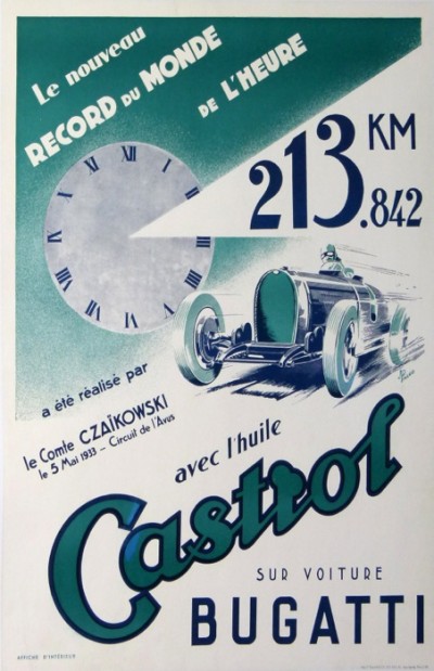 En vente :  BUGATTI  HUILE CASTROL POUR BUGATTI RECORD DU MONDE 213 KMH
