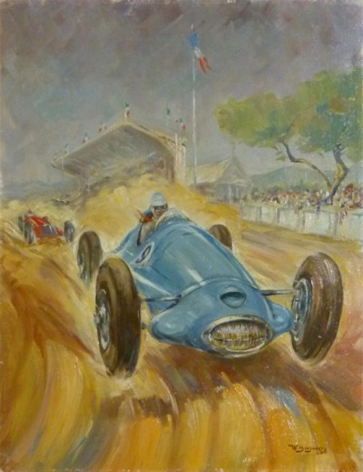En vente :  PEINTURE HUILE COURSE AUTOMOBILE REIMS CIRCUITE DE GUEUX