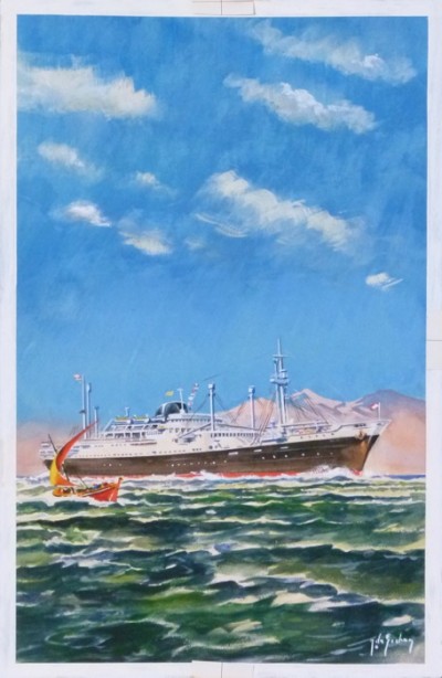 En vente :  MESSAGERIES MARITIMES  LE CALEDONIEN  MAQUETTE GOUACHE-PROJET DE L'AFFICHE