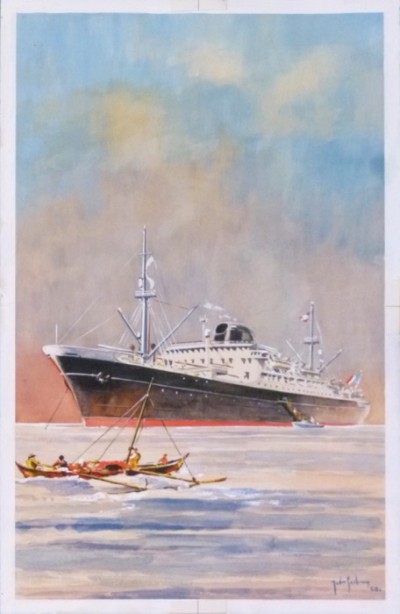 En vente :  MESSAGERIES MARITIMES  FERDINAND LESSEPS  MAQUETTE GOUACHE-PROJET DE L'AFFICHE